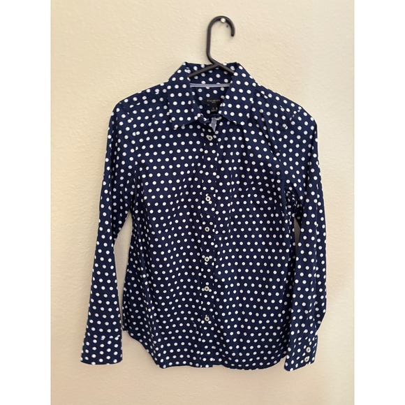 Talbots Tops - Talbots Petite Navy Blue White Polka Dot Button Down Shirt Long Sleeve P S A1108